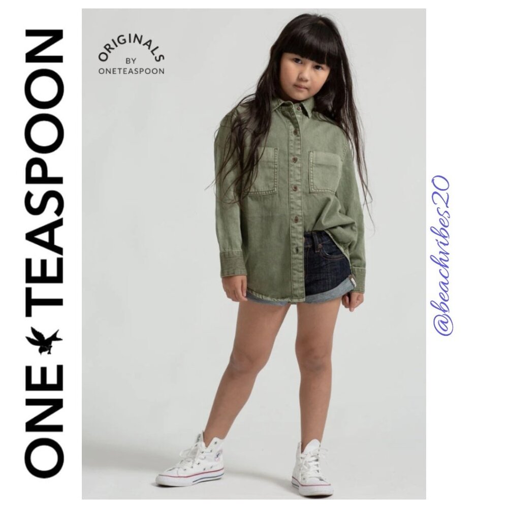 ONE TEASPOON Kids Soho Shirt Super Khaki 7-8 NWT O-277